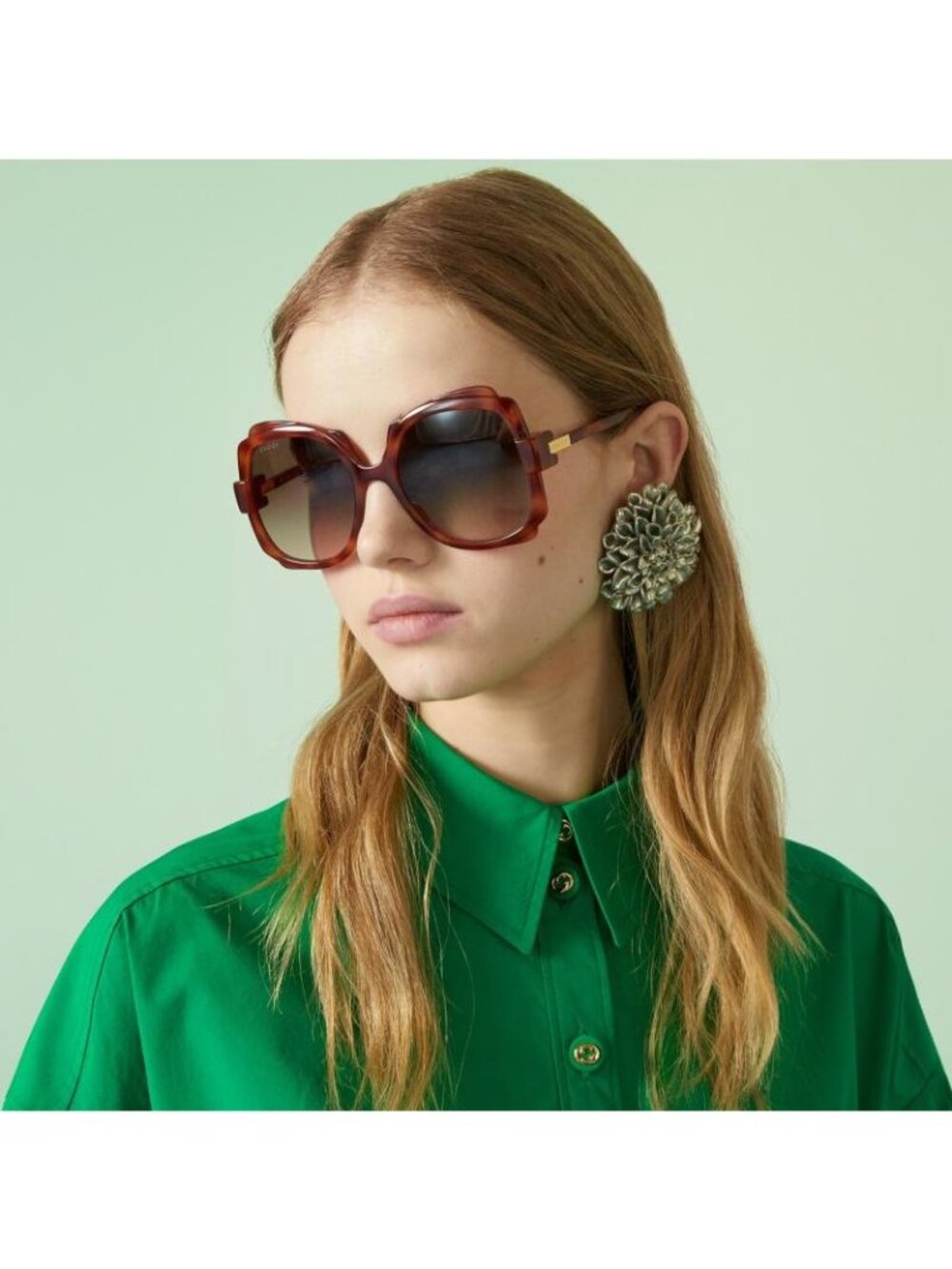 Gucci GG1431S 002 Havana Green Women Oversized Sunglasses Authentic NEW - Picture 2 of 9